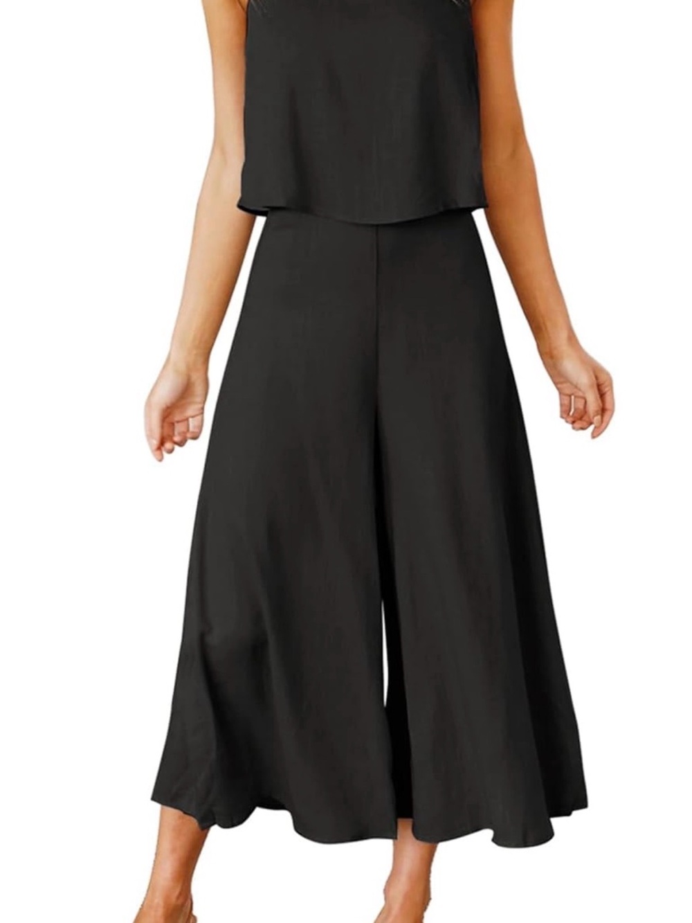 Wide Leg Black Cropped Summer Set